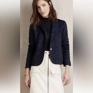 Anthropolgie Cartonnier Bas Relief Blazer Jacket Blue Black Womens‎ Size 2